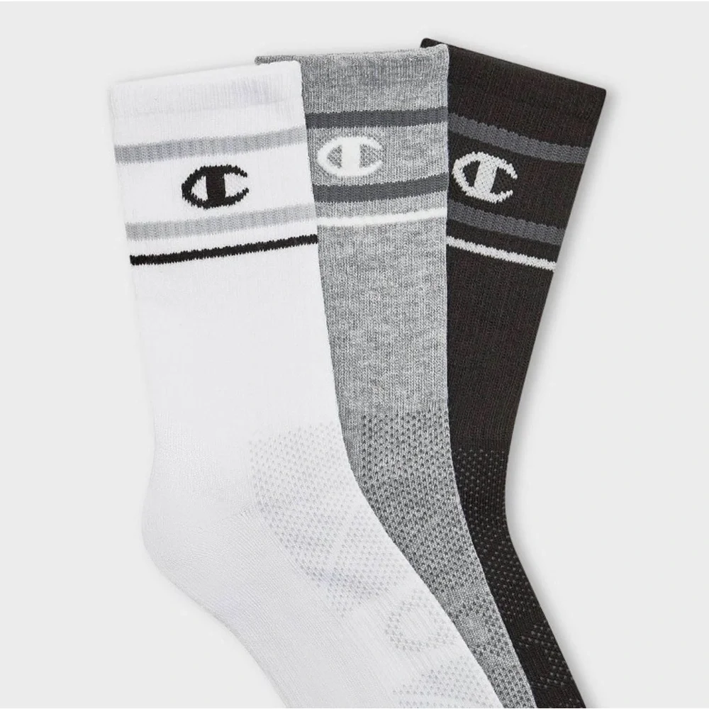 Champion Performance Athletic Crew Socks - White, Gray, and Black Size Large (3)